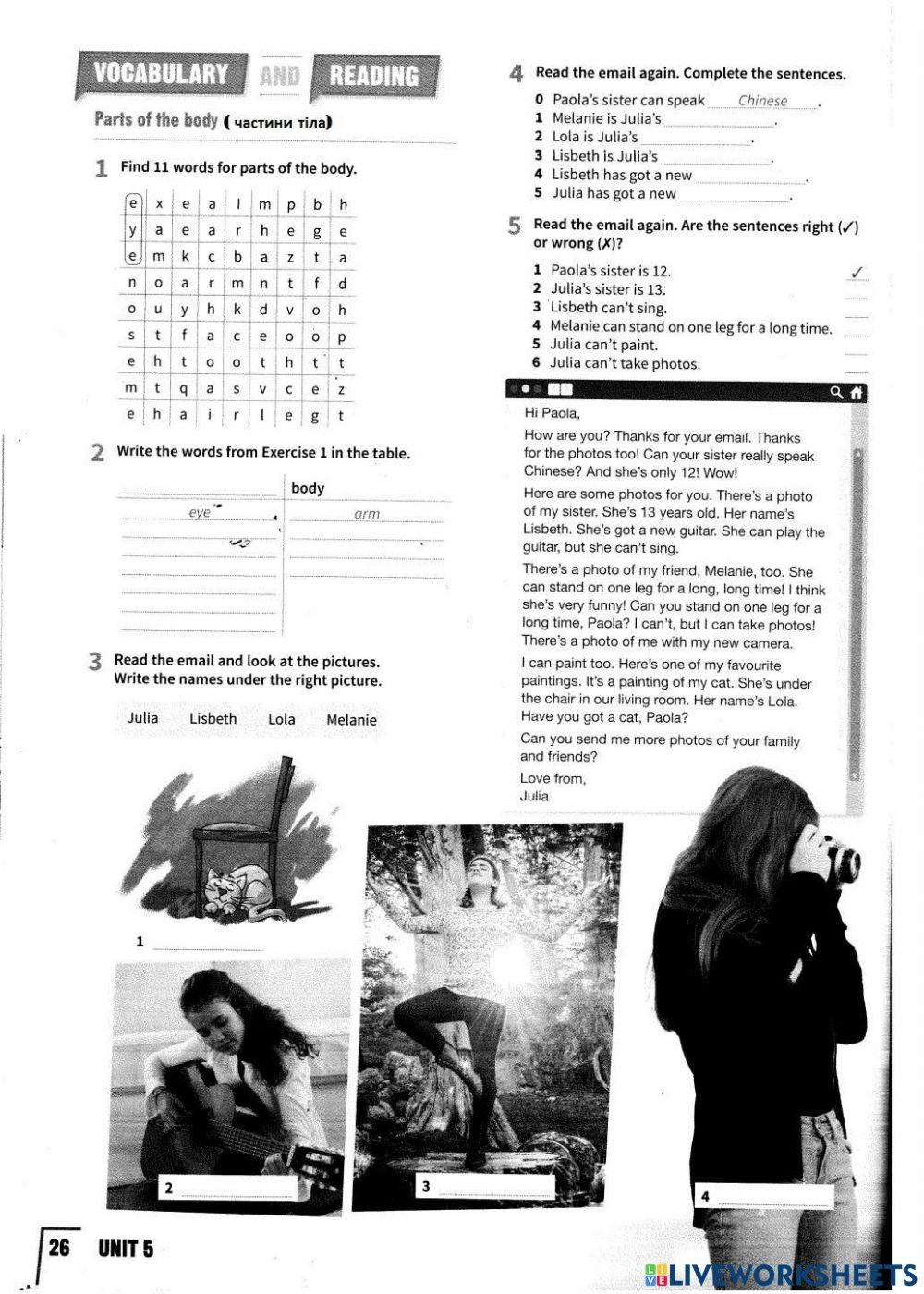 Prepare 5 Parts of the Body-Prepositions