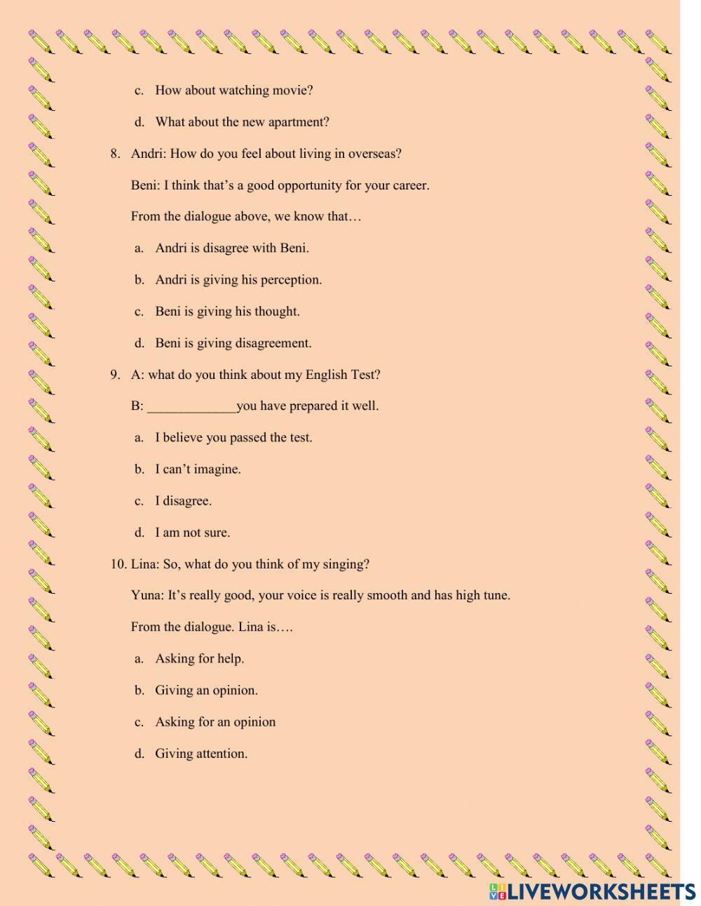 Summative test of Asking and Giving Opinion