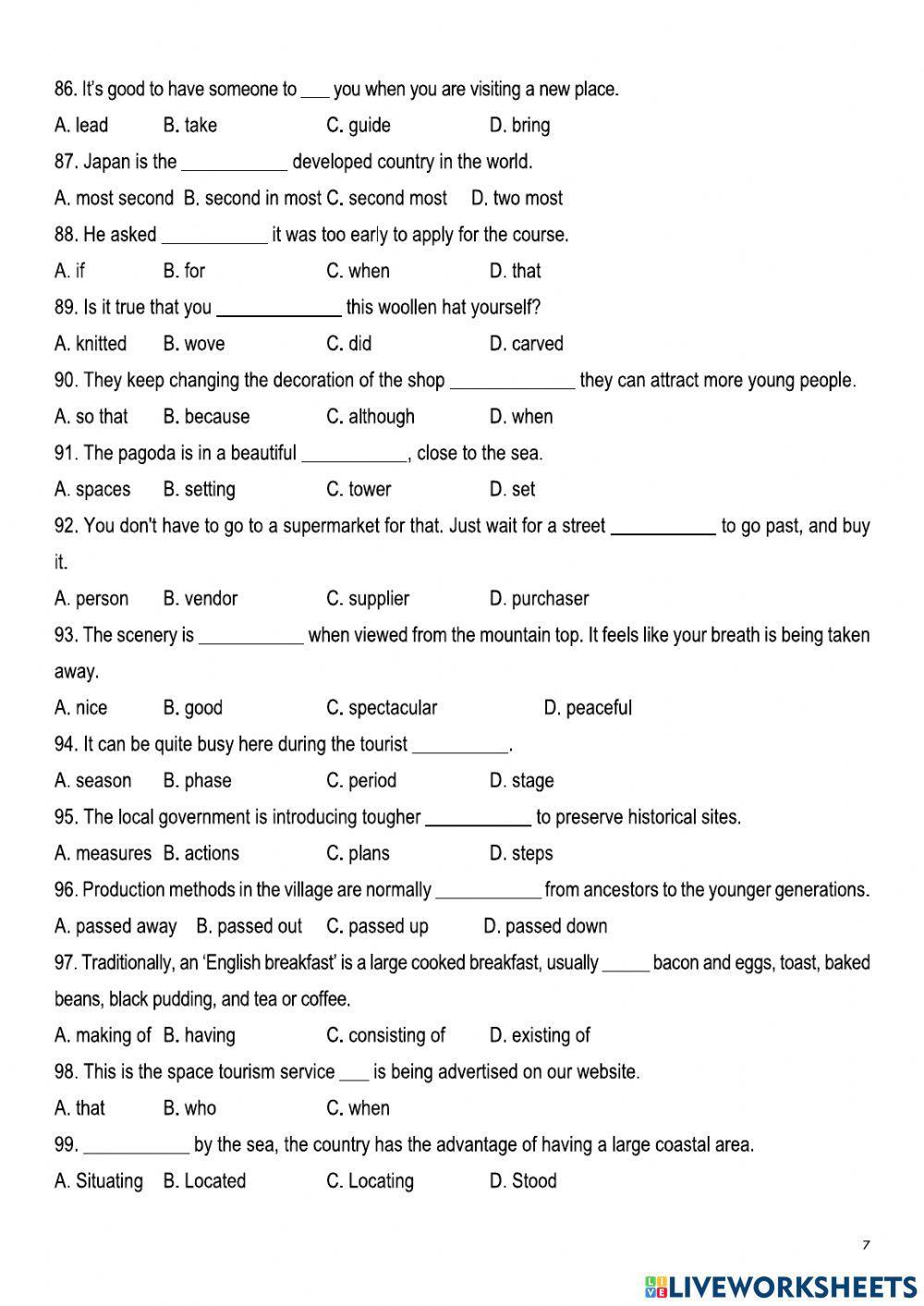 BT TracNghiem 07 08 worksheet Live Worksheets