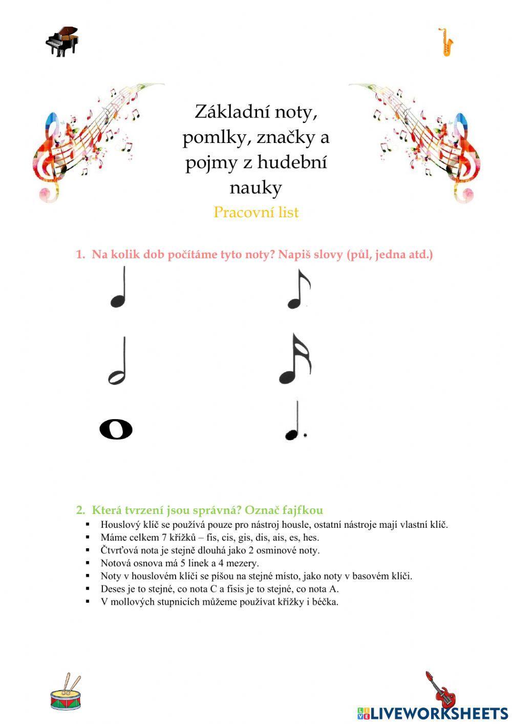 Pracovní list - Základy hudební nauky