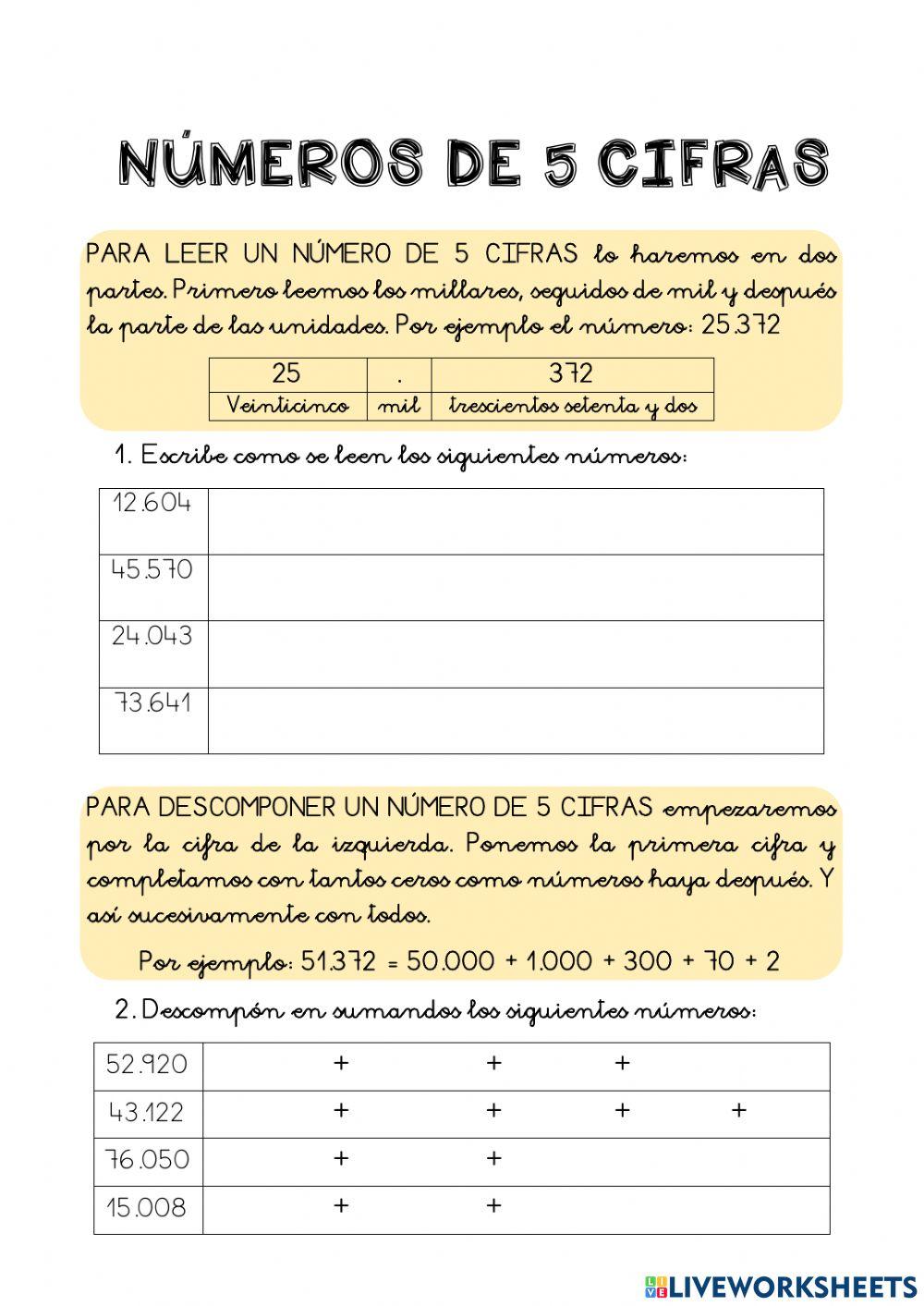 Numéros de 5 cifras Numéros de 5 cifras