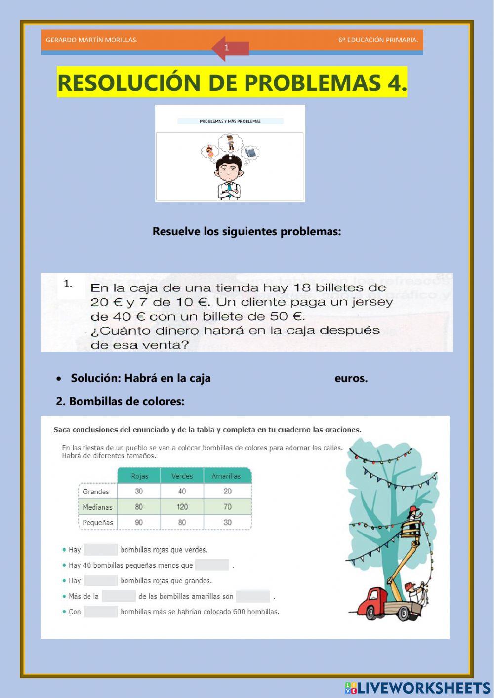 Resolución de problemas. Ficha 4. 6º. Resolución de problemas. Ficha 4. 6º.