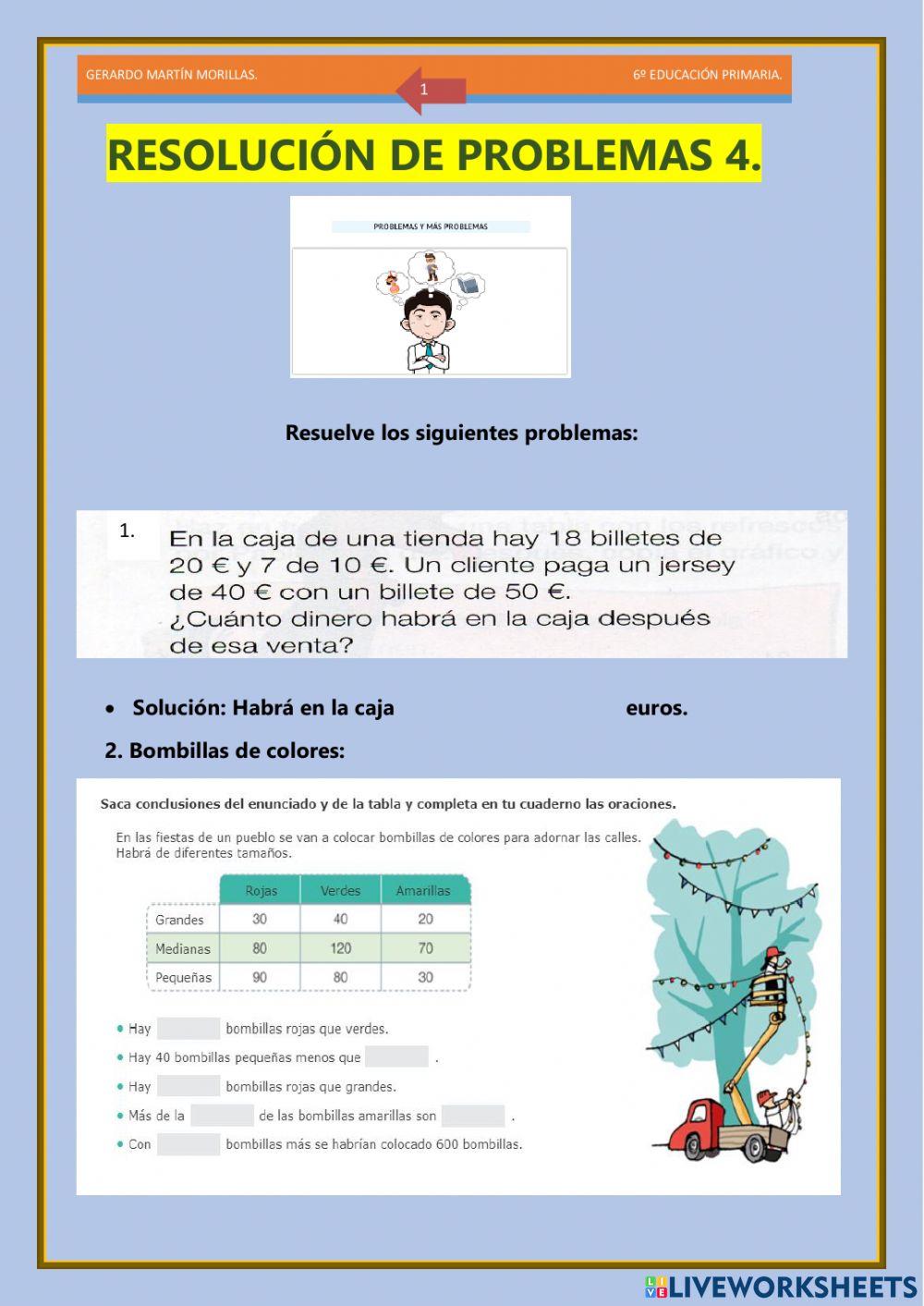 Resolución de problemas. Ficha 4. 6º.