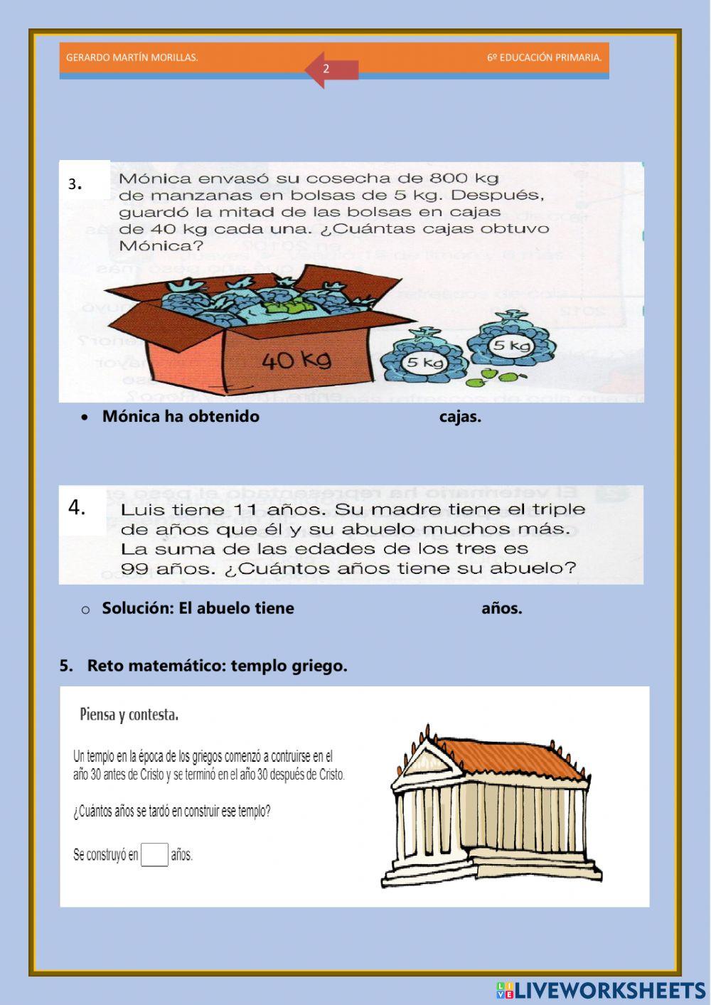 Resolución de problemas. Ficha 4. 6º.