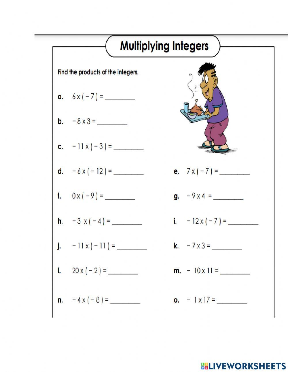 Multiplying Integers Worksheet