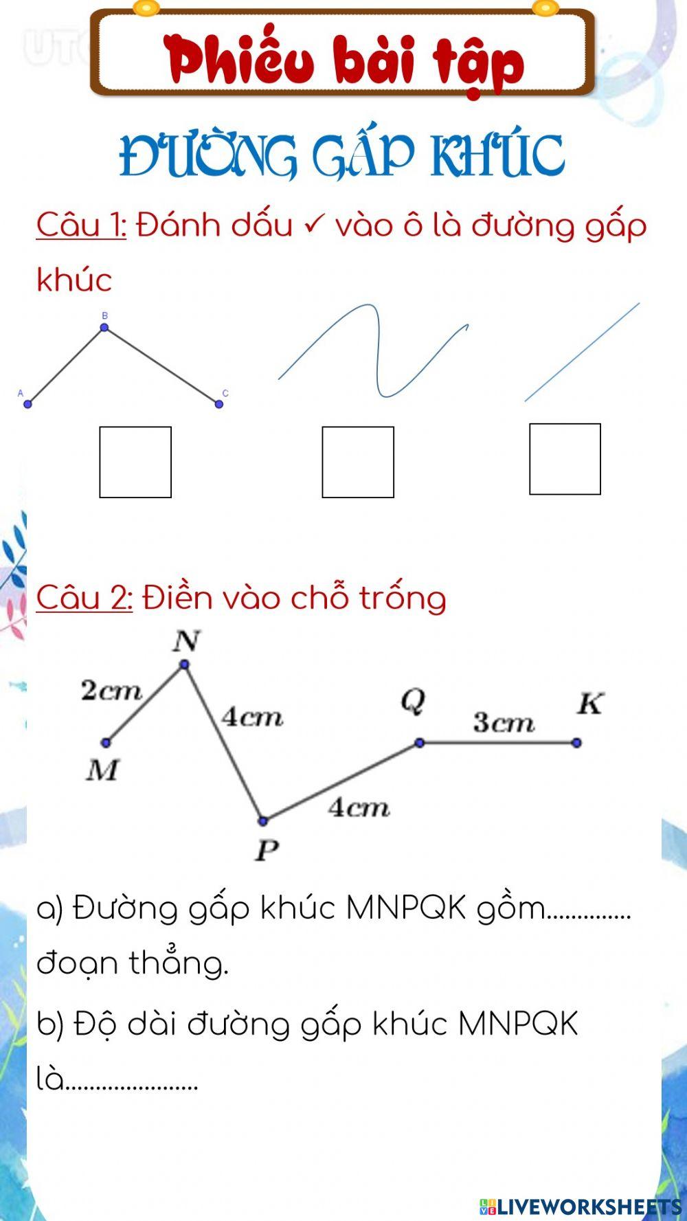 Phiếu bài tập - đường gấp khúc
