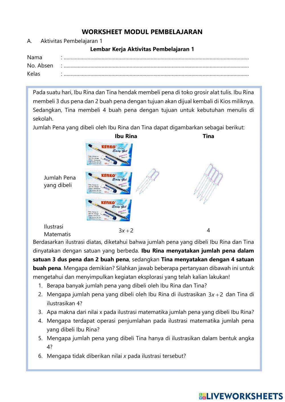 Mendeskripsikan Konsep Variabel, Koefisien dan Konstanta