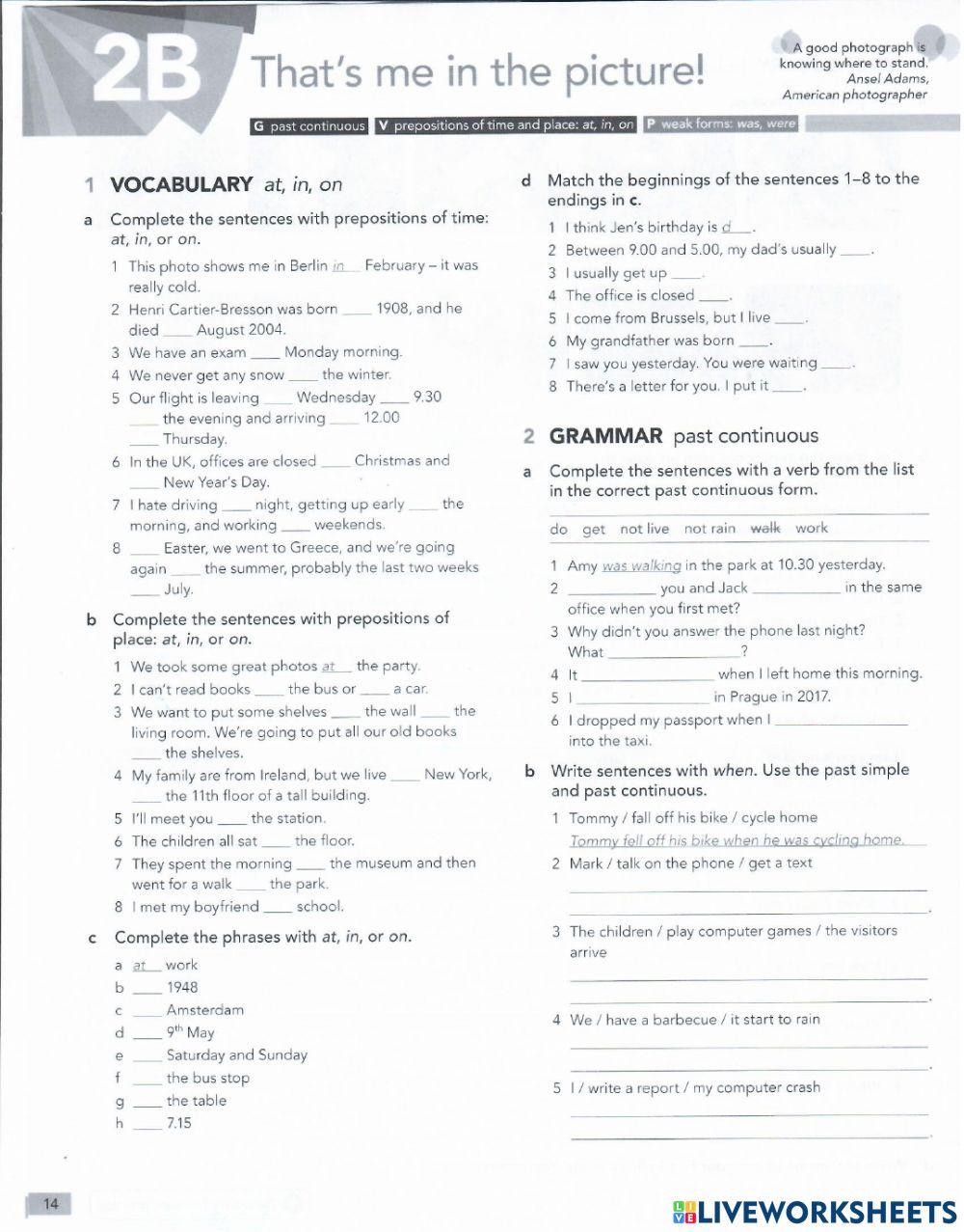 At on in interactive worksheet Live Worksheets