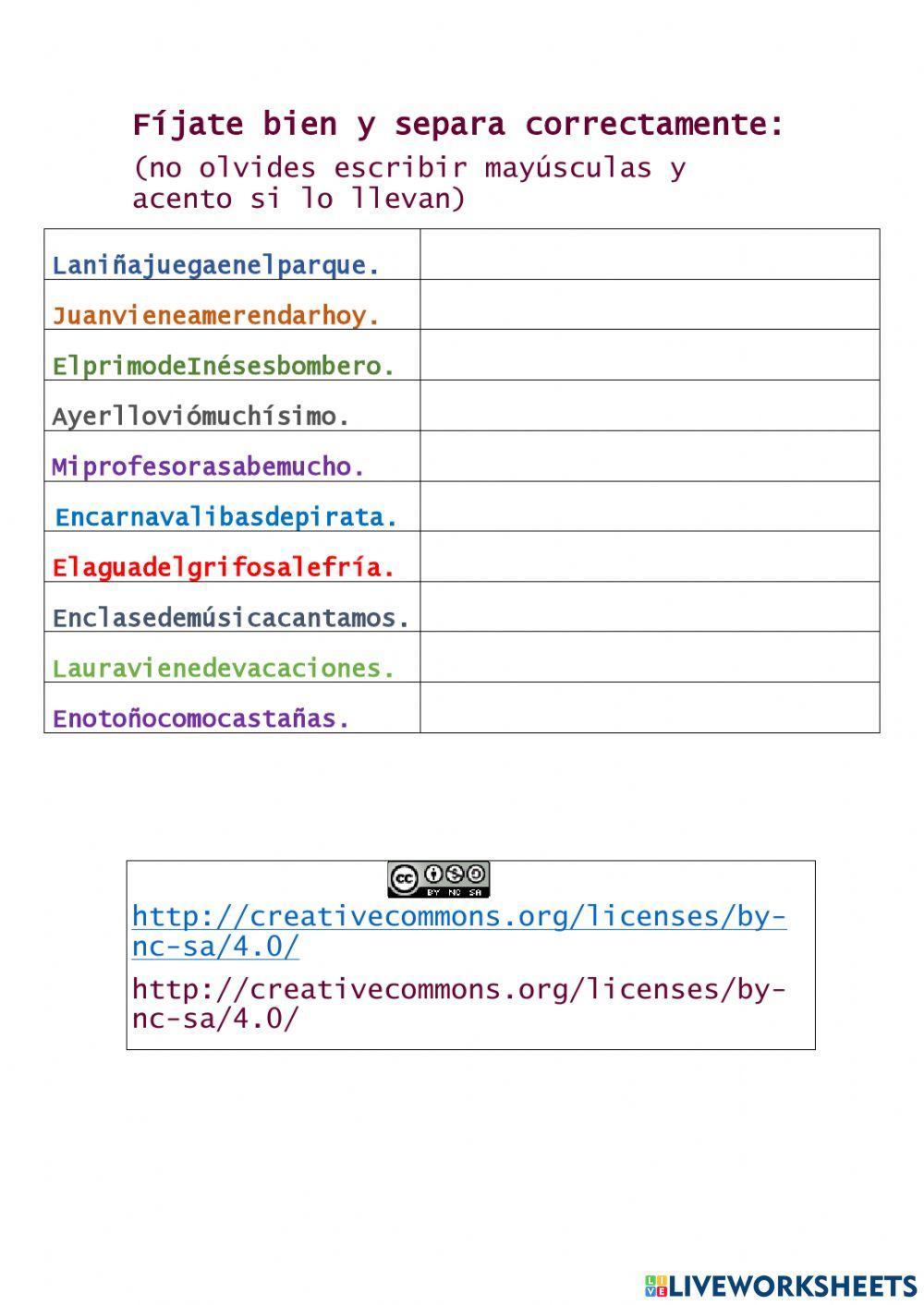 Separación correcta de oraciones