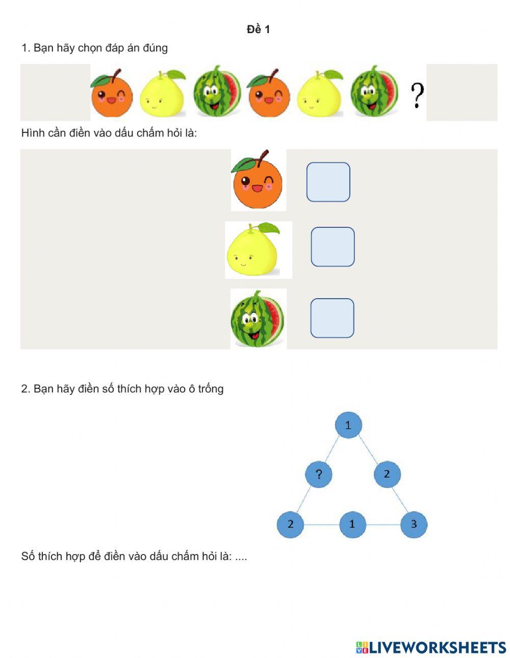 Bài Vioedu đề 1,2,3 lớp 1