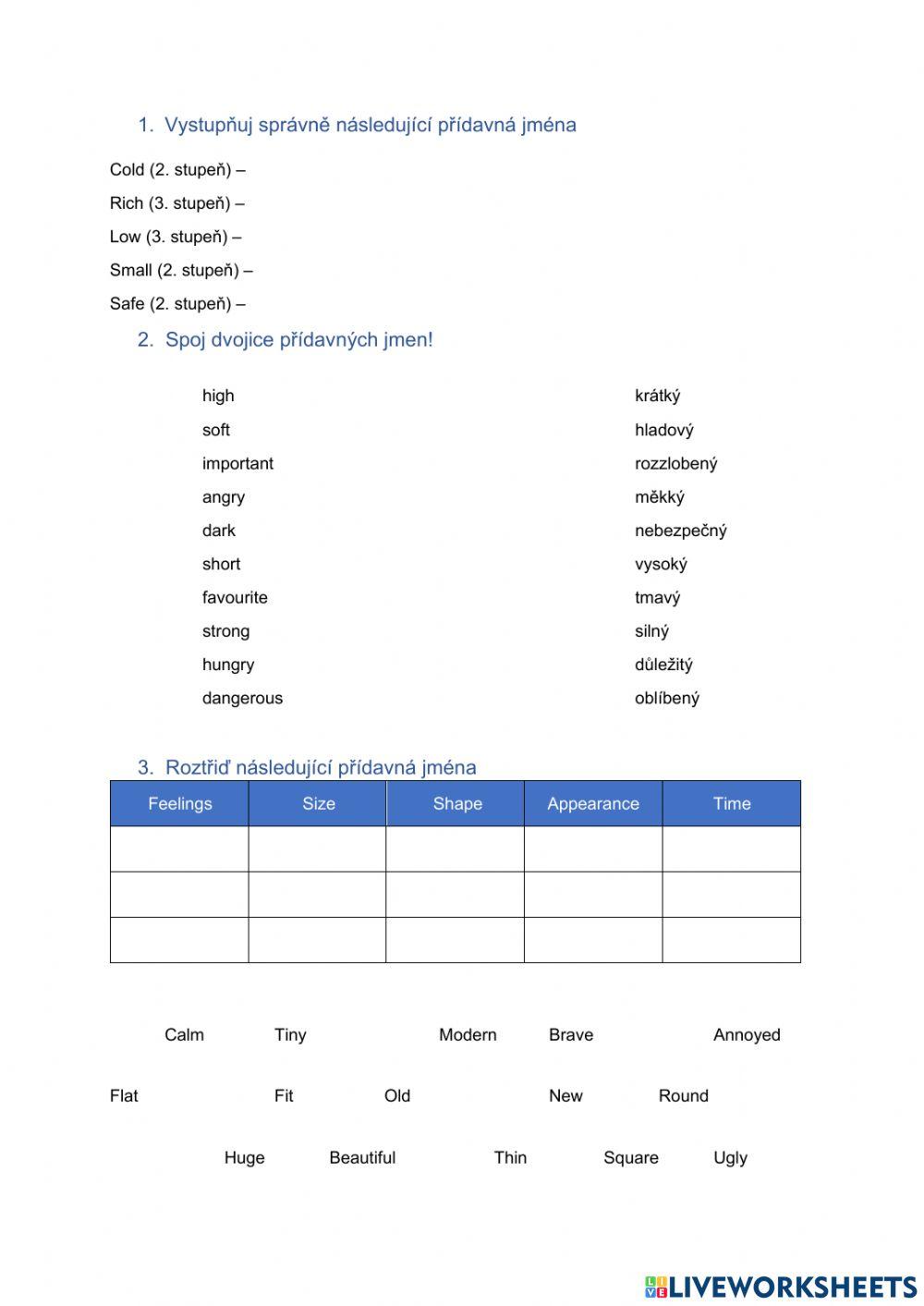 Stupňování přídavných jmen anglický jazyk