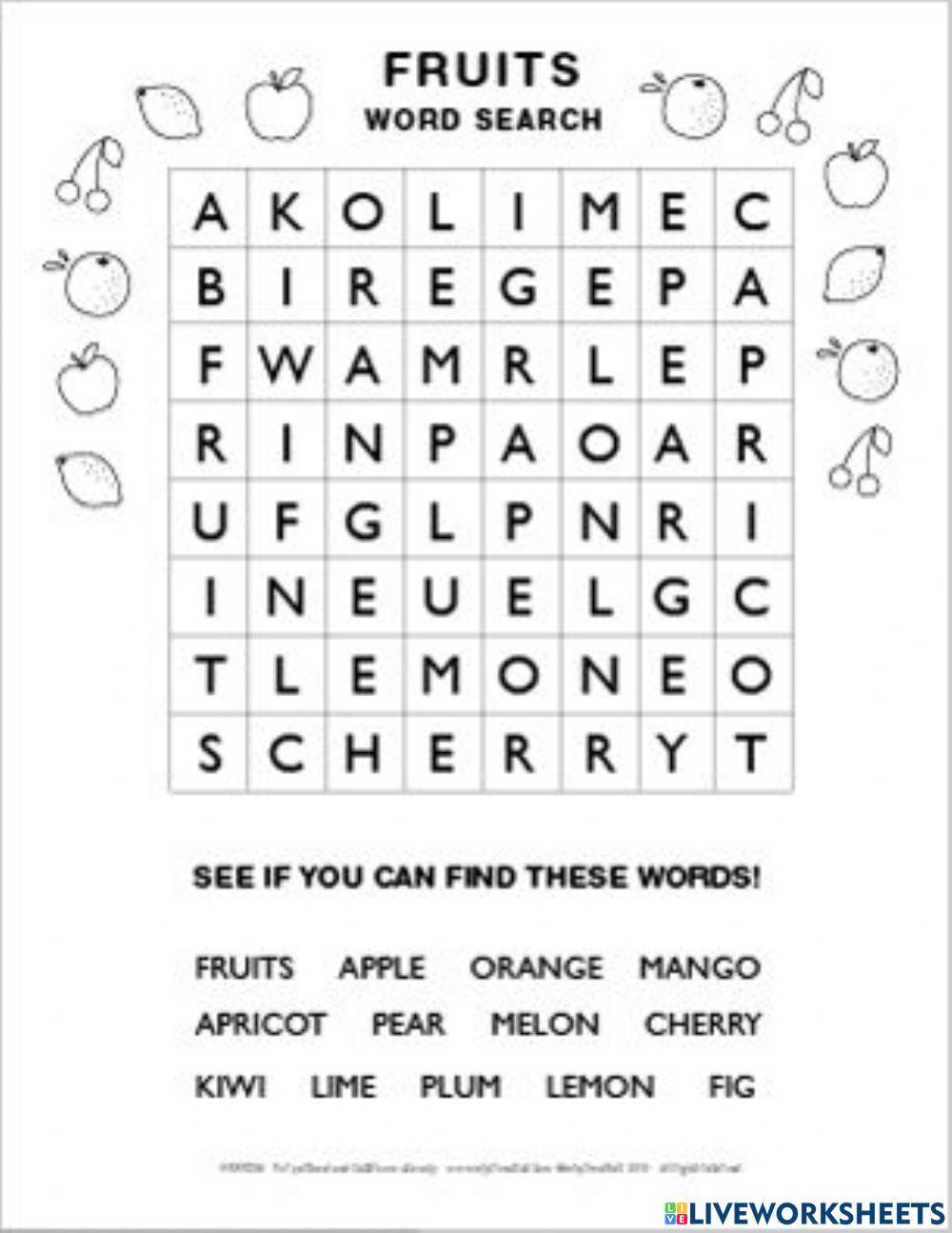 Wordsearch online exercise for 4 | Live Worksheets