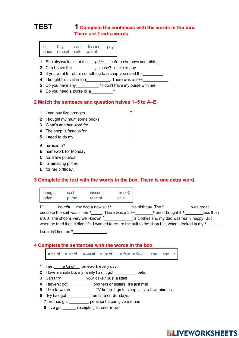 Grammar test Shopping