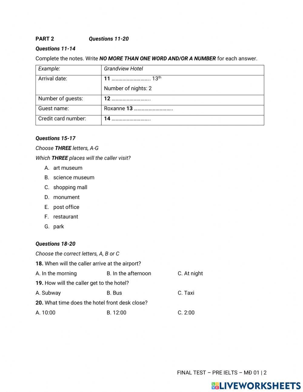 Final test - pre ielts