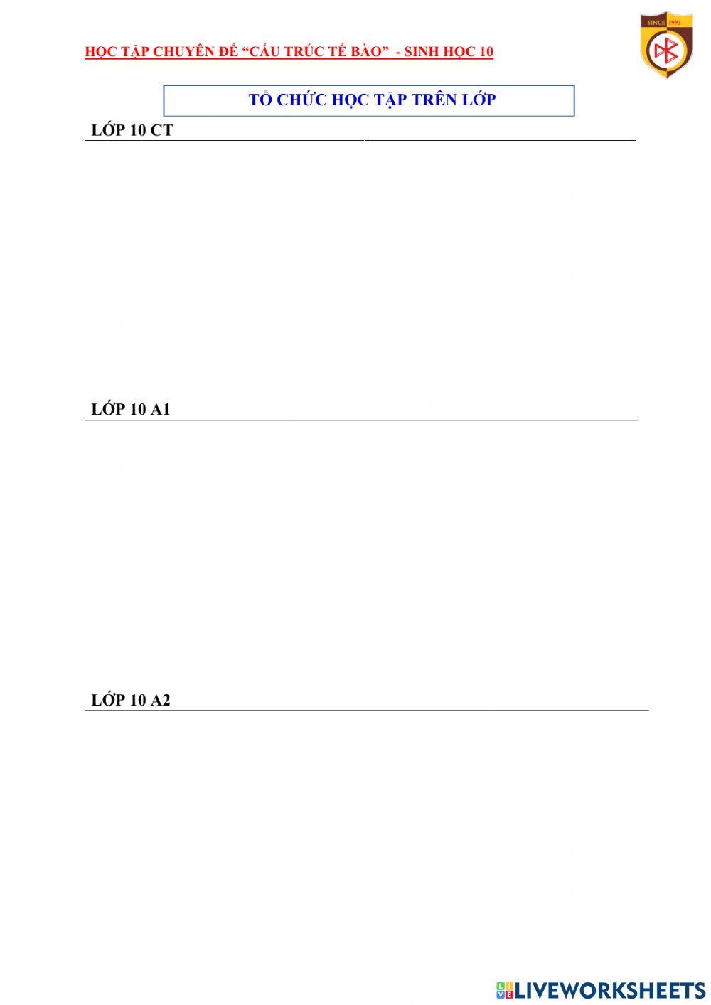 Học tập chủ đề cấu trúc tế bào