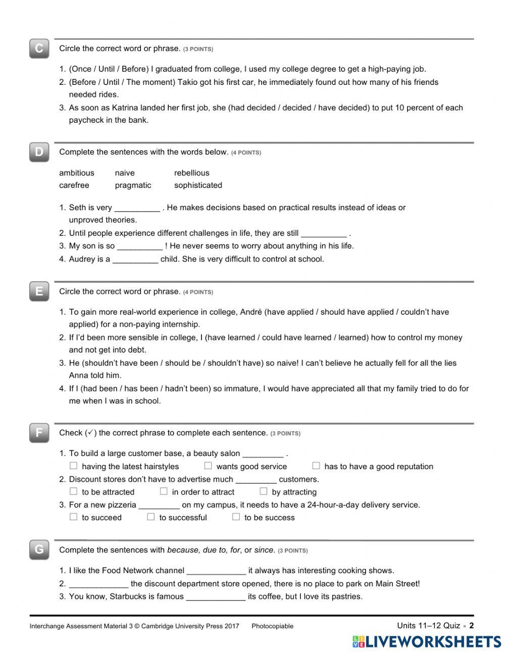 Interchange 3 - Units 11-12 Quiz