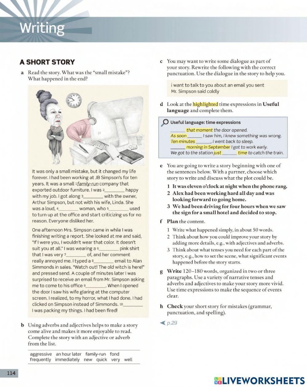 Writing A short story online exercise for | Live Worksheets