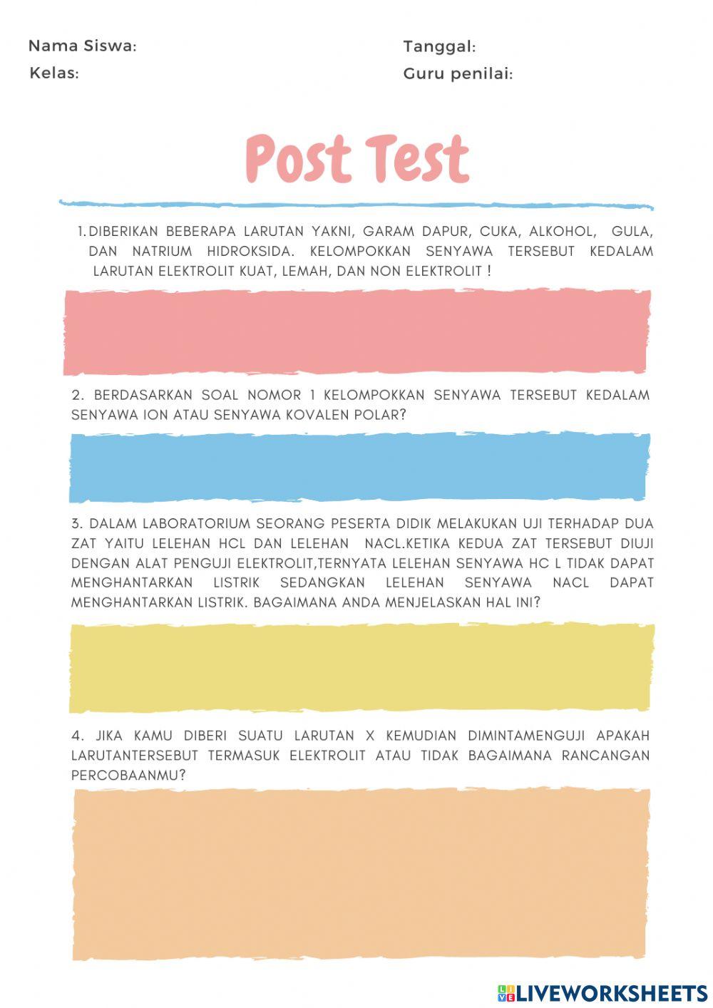 Soal Post Test Larutan Elektrolit dan Non Elektrolit
