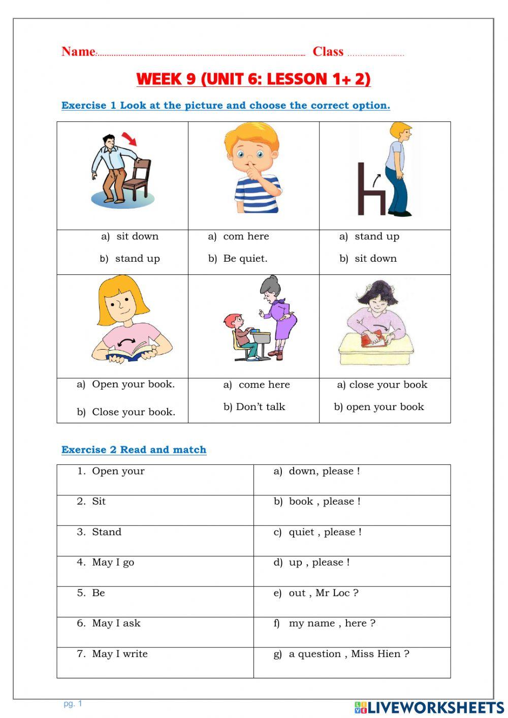 Phieu bài tập cuối tuần 9 - Unit 6 (leson 1+2)