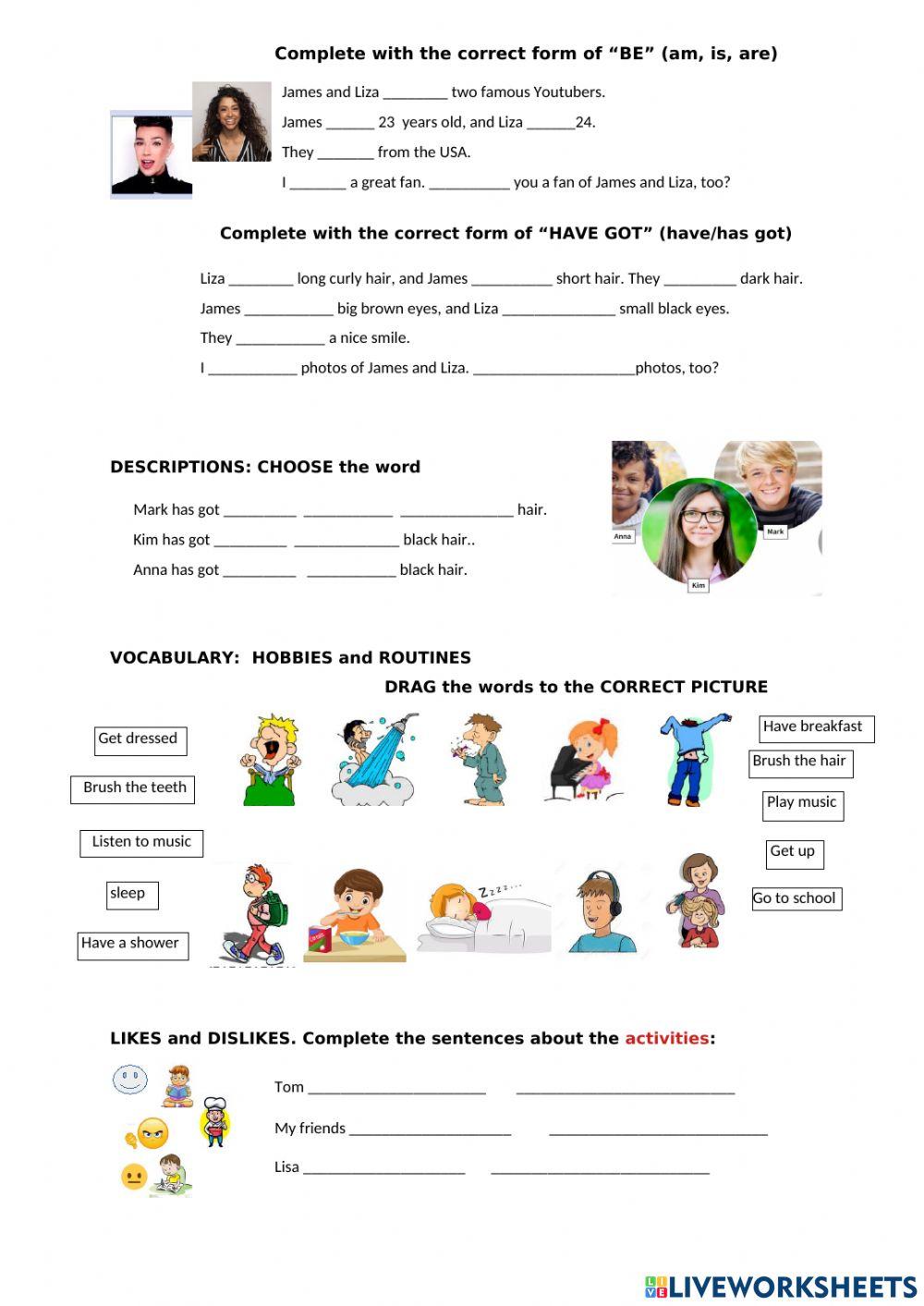 Be, have got and routines