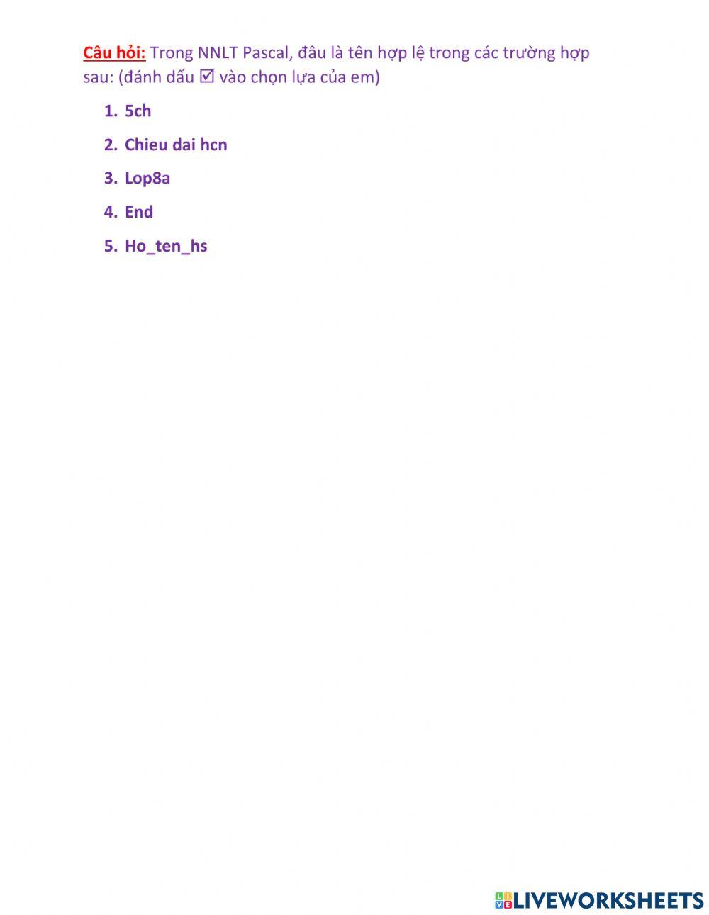 Tên trong chương trình