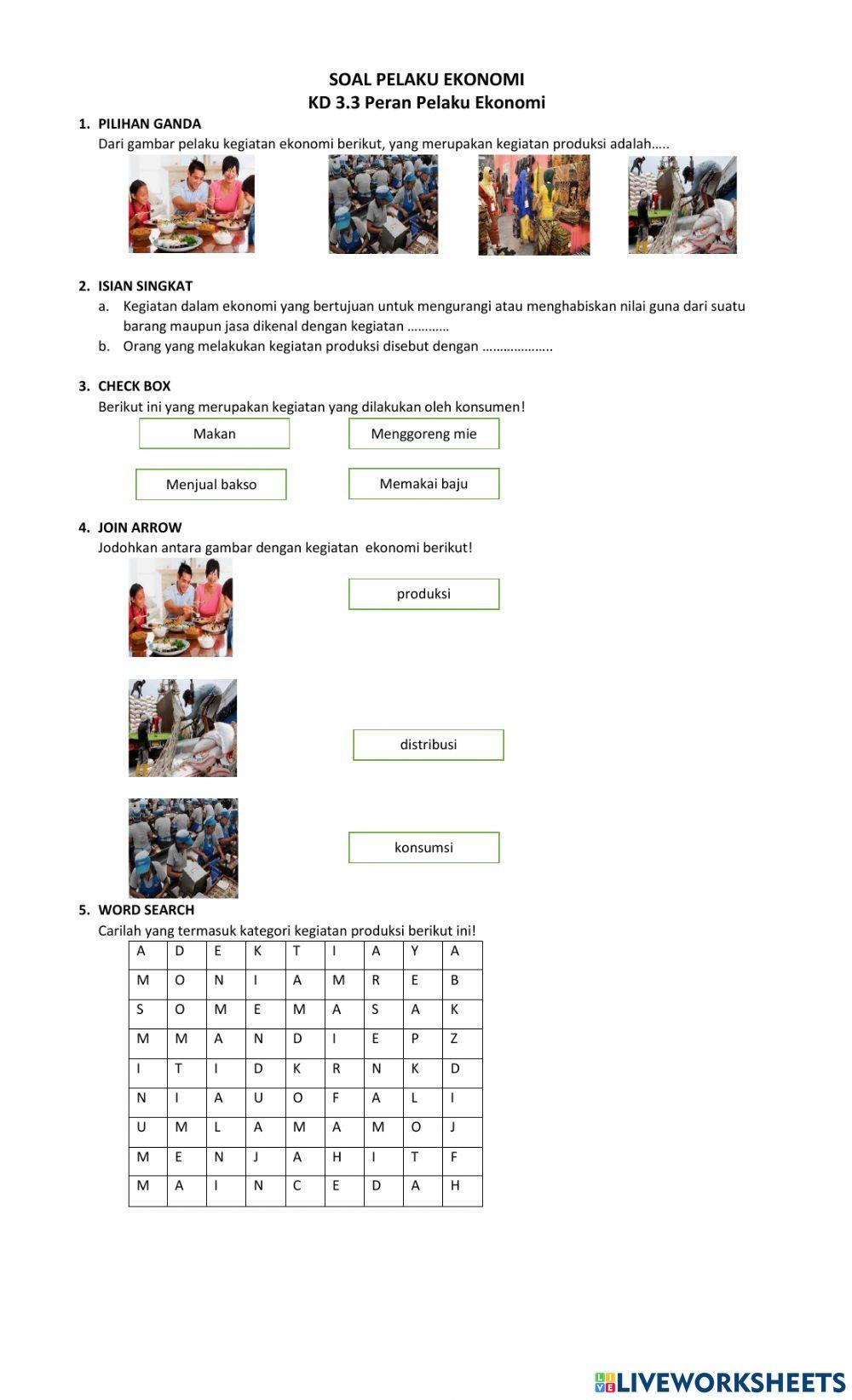 Soal Pelaku Kegiatan Ekonomi
