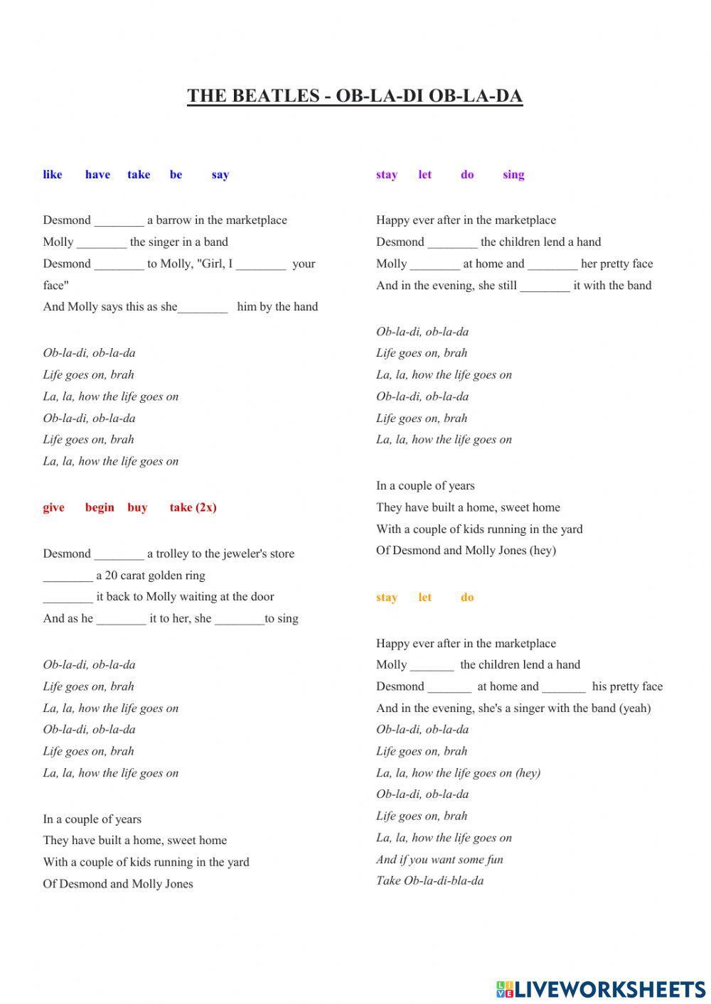 The Beatles - Ob-La-Di Ob-La-Da - present simple, 3rd person