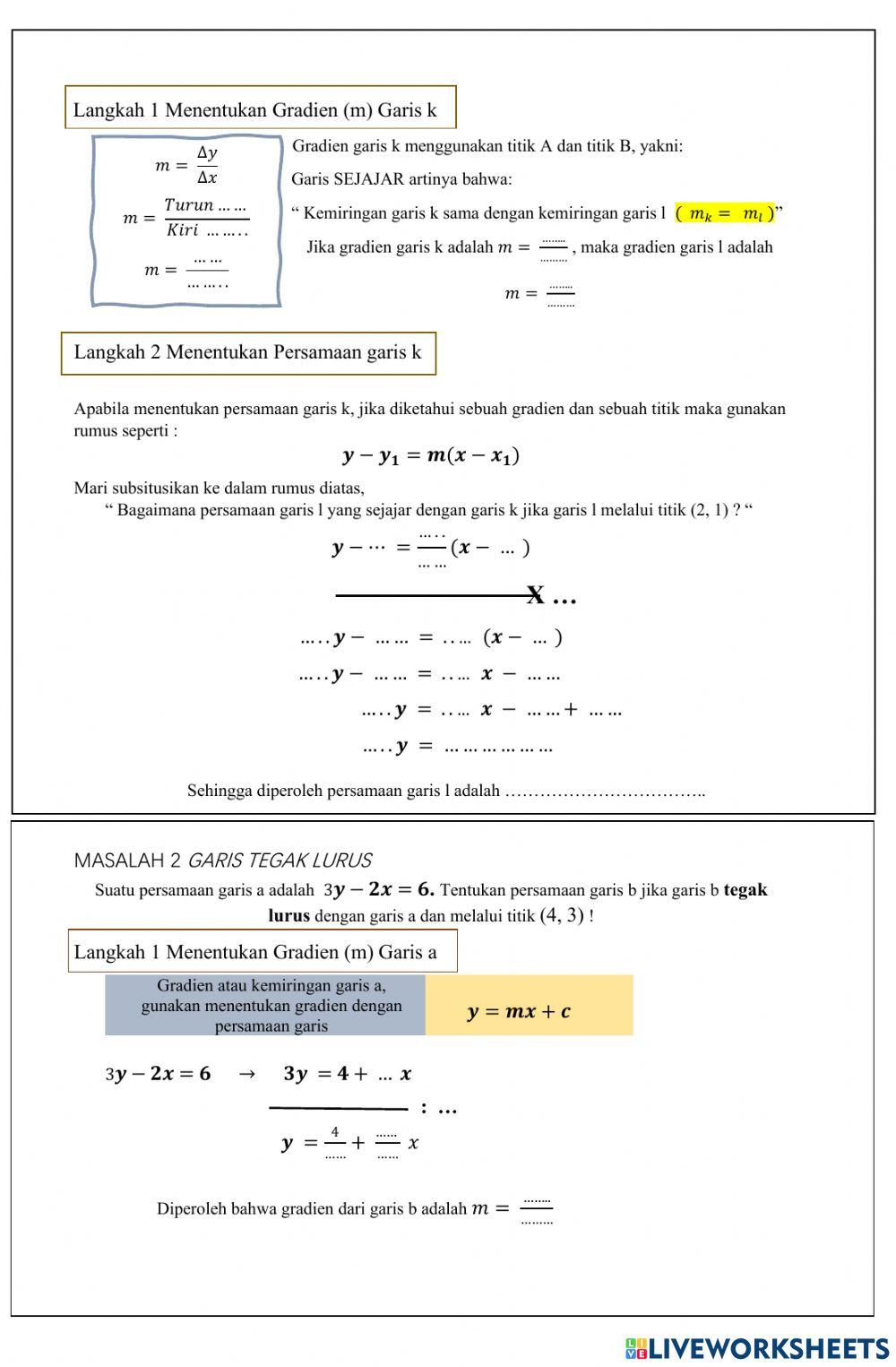 Persamaan Garis Lurus Sejajar dan Tegak Lurus