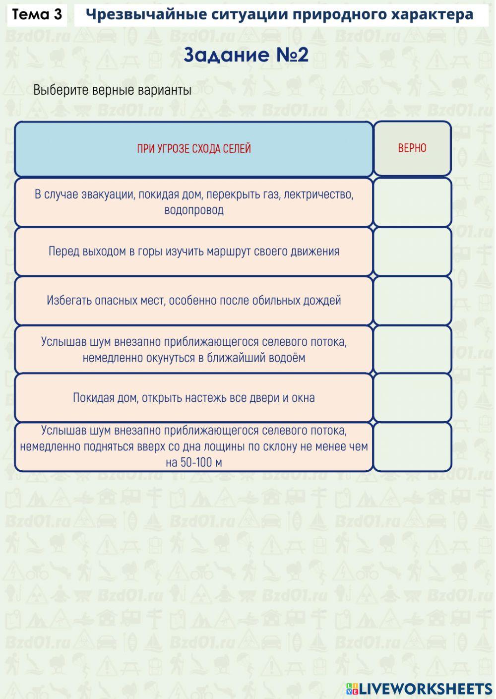 Задание ОБЖ Тема 3