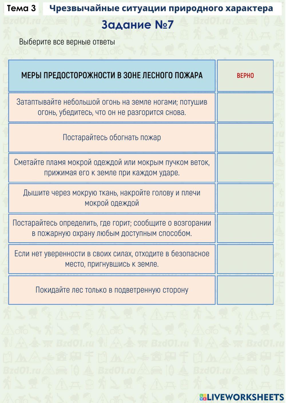 Задание ОБЖ Тема 3