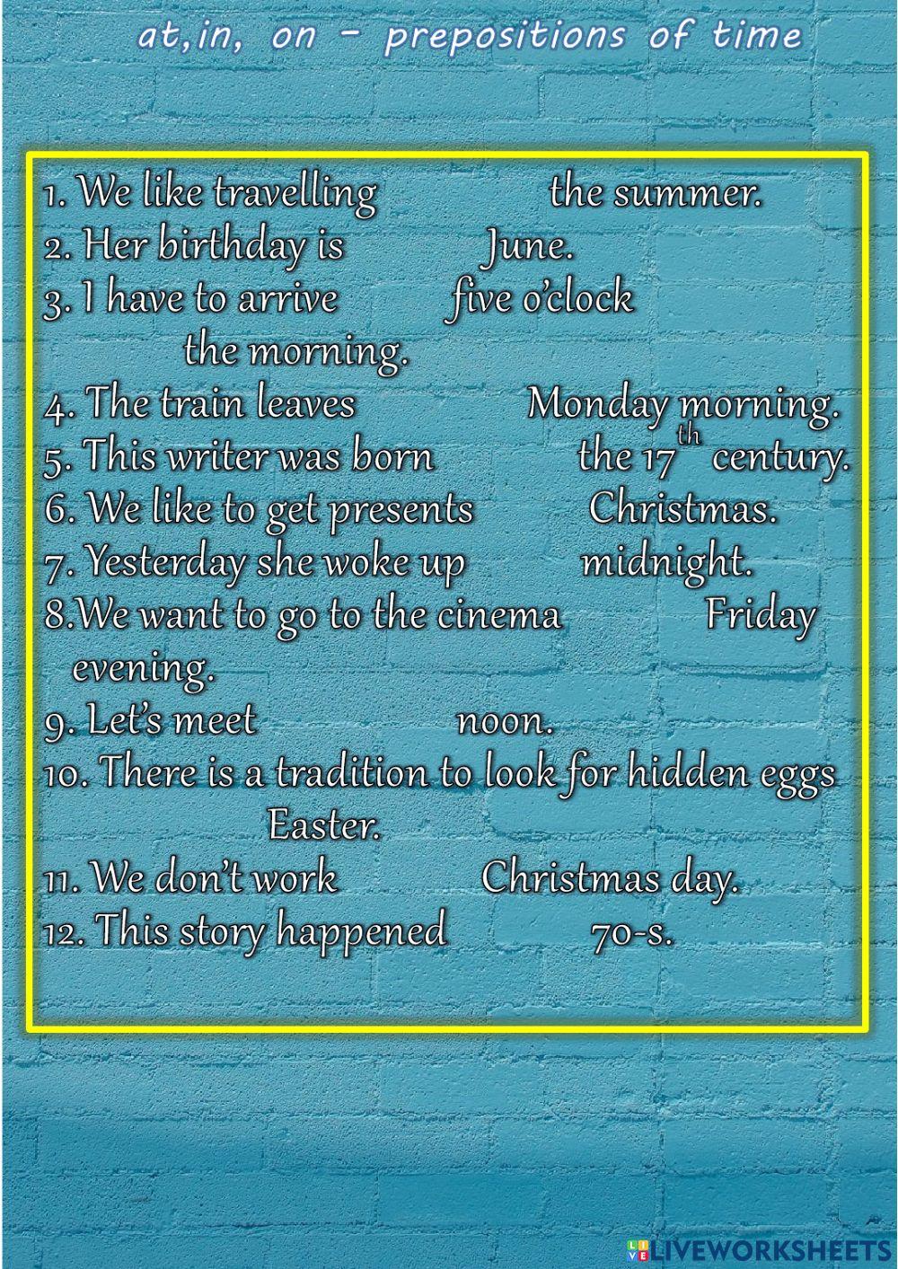 At,in,on - prepositions of time