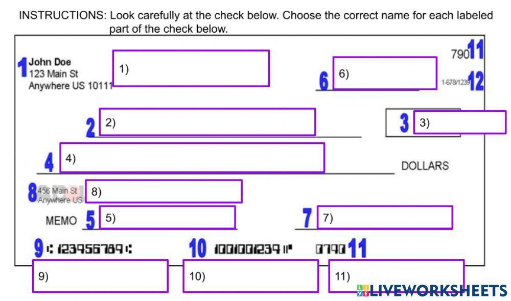Identify the Parts of a Check