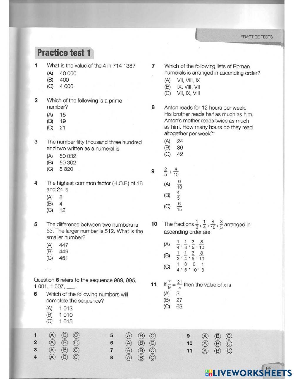 Mathematics Worksheet 1 activity Live Worksheets