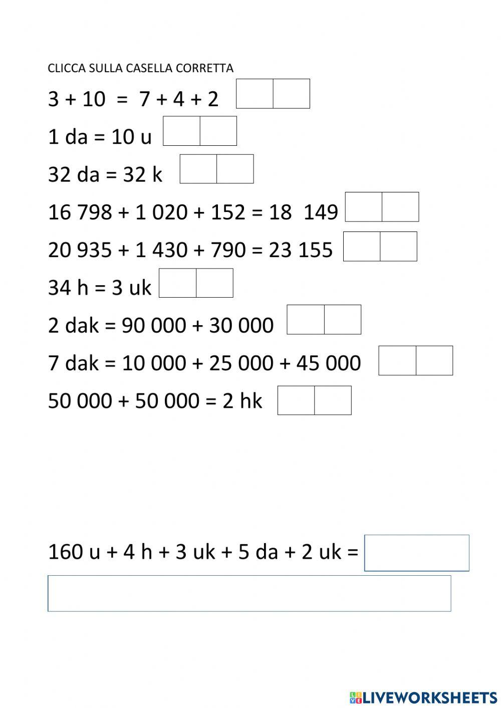 Addizioni, sottrazioni e scomposizioni alla scoperta delle uguaglianze