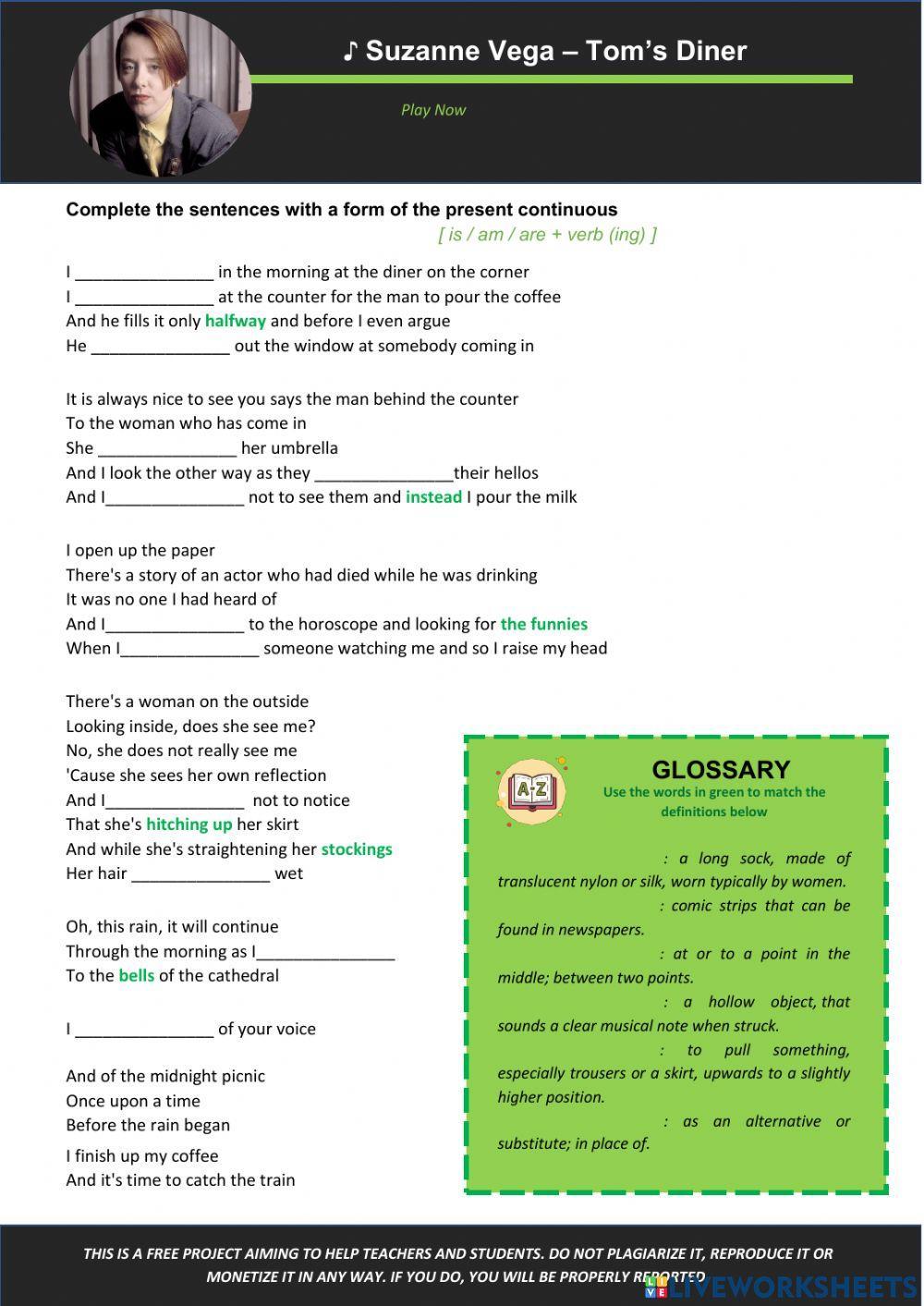 Present Continuous with Tom's Diner