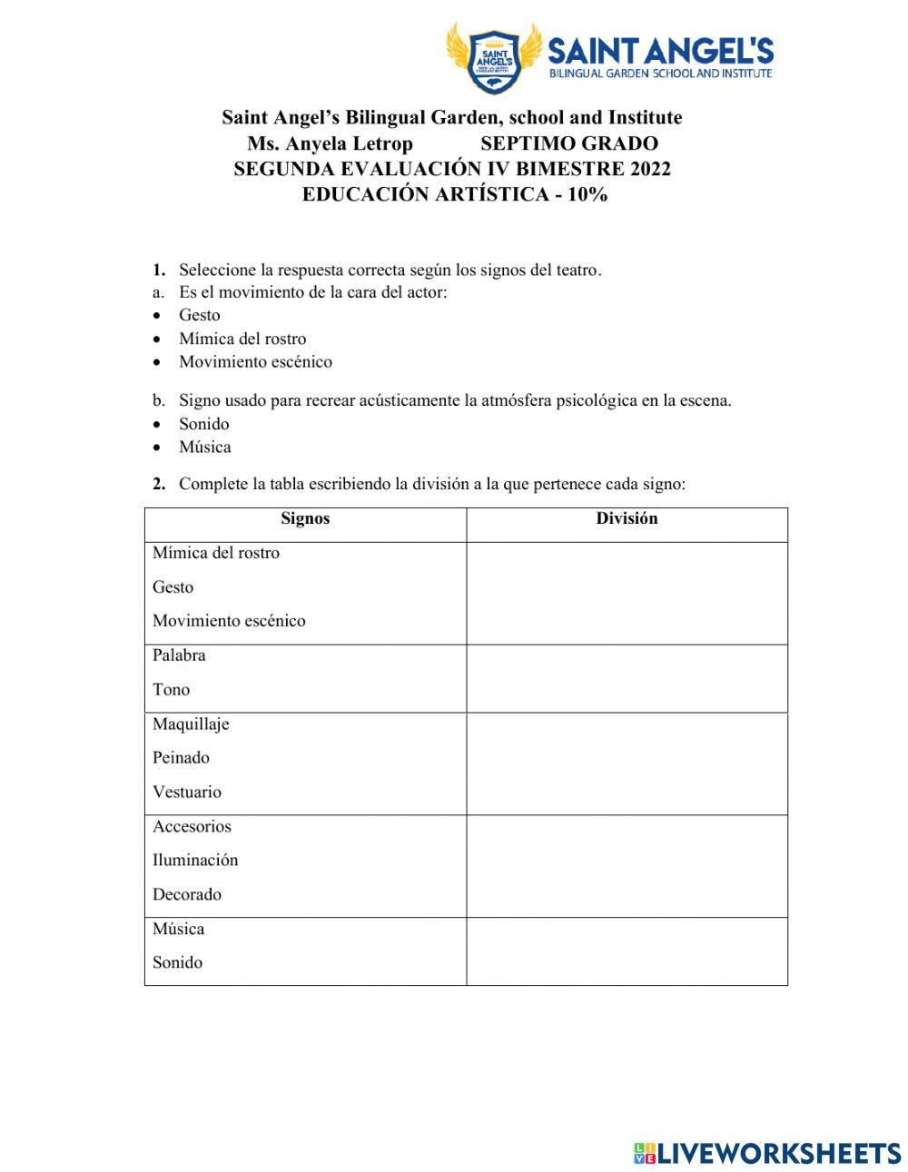 Prueba de Artística 7mo Prueba de Artística 7mo