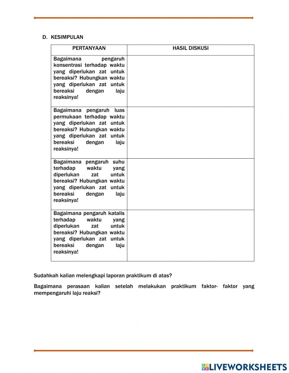 Praktikum Faktor Laju Reaksi