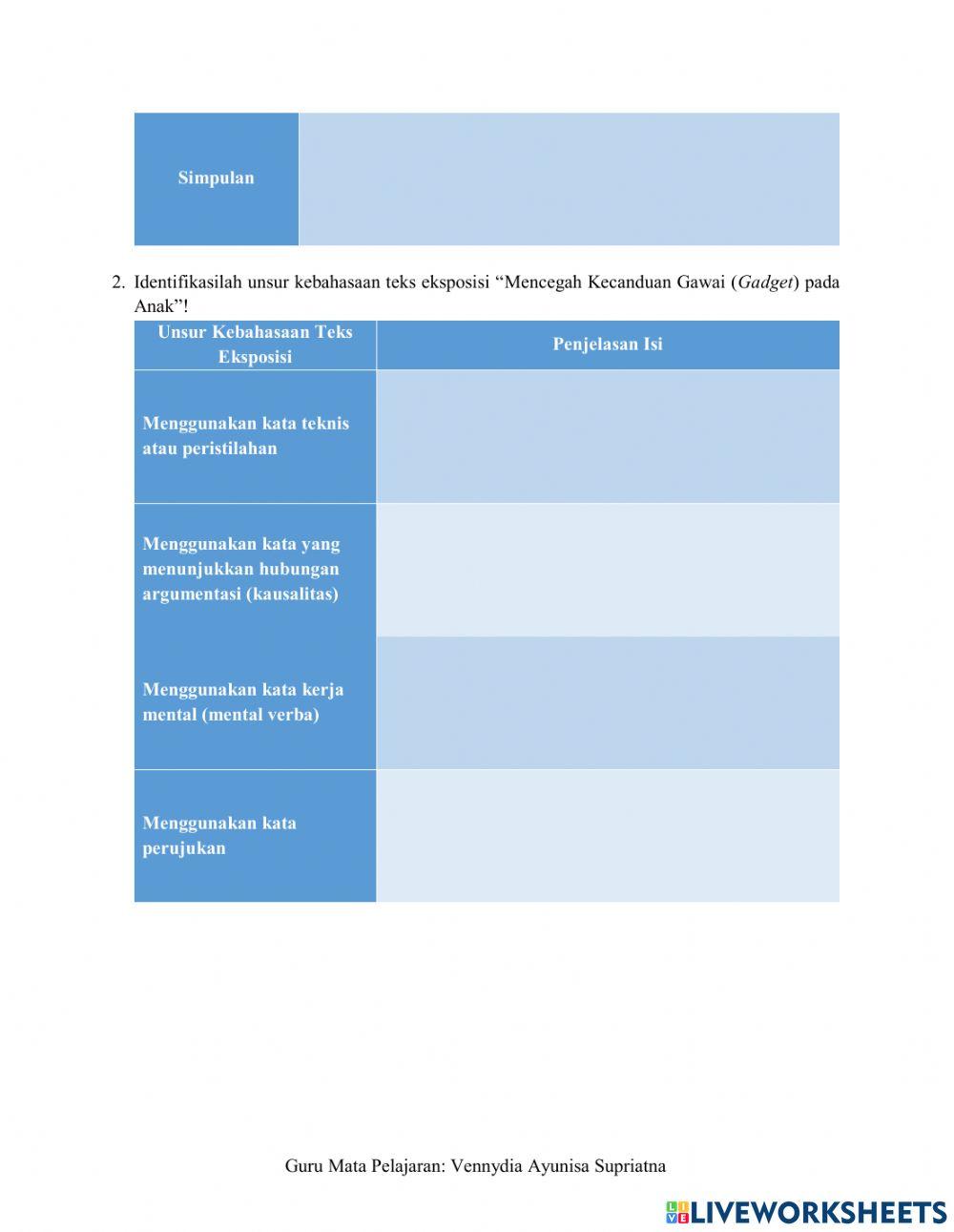 LKPD Struktur dan Kaidah Kebahasaan Teks Eksposisi