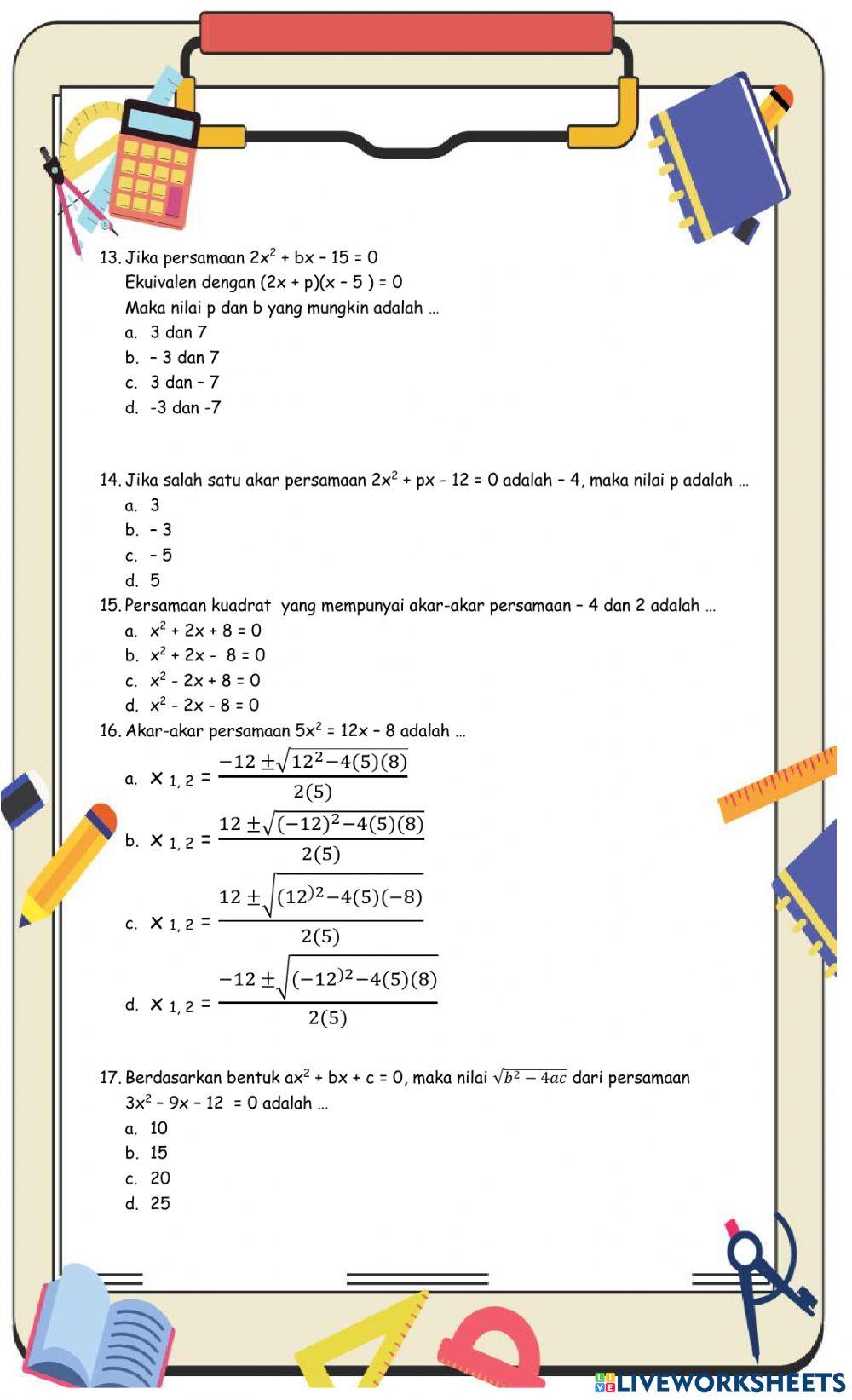 Pts ganjil matematika kelas 9