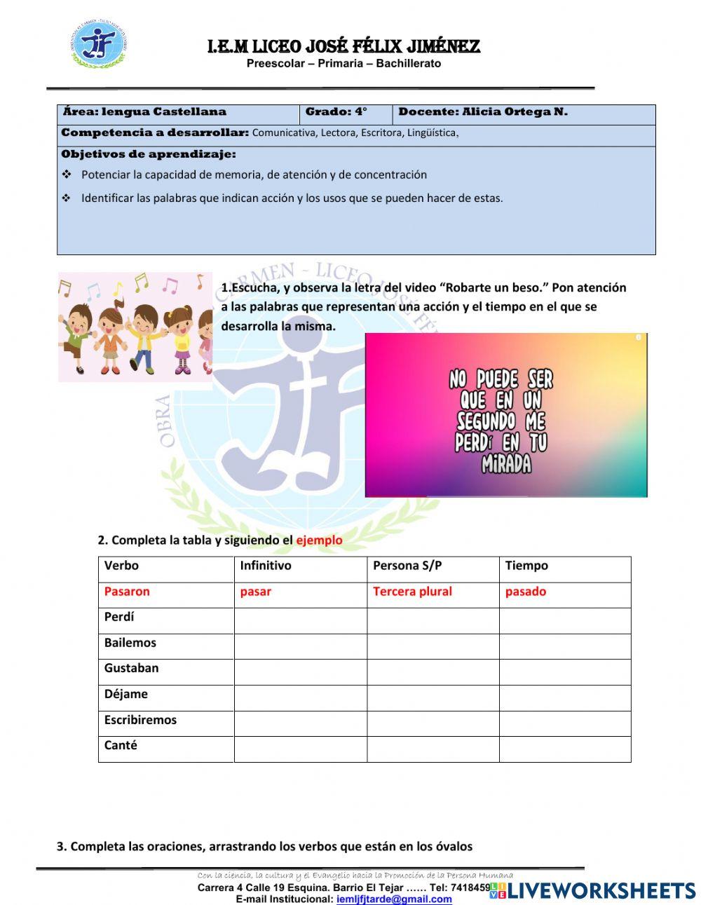 EL VERBO. GRADO 4° I.E. J.F.J.