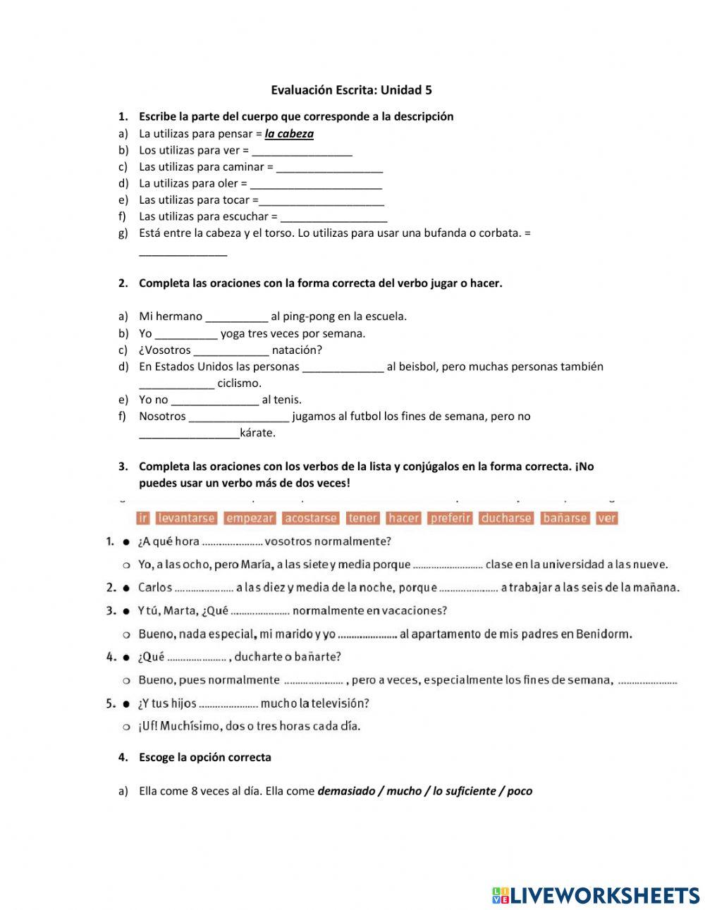 Evaluación Escrita - Unidad 5