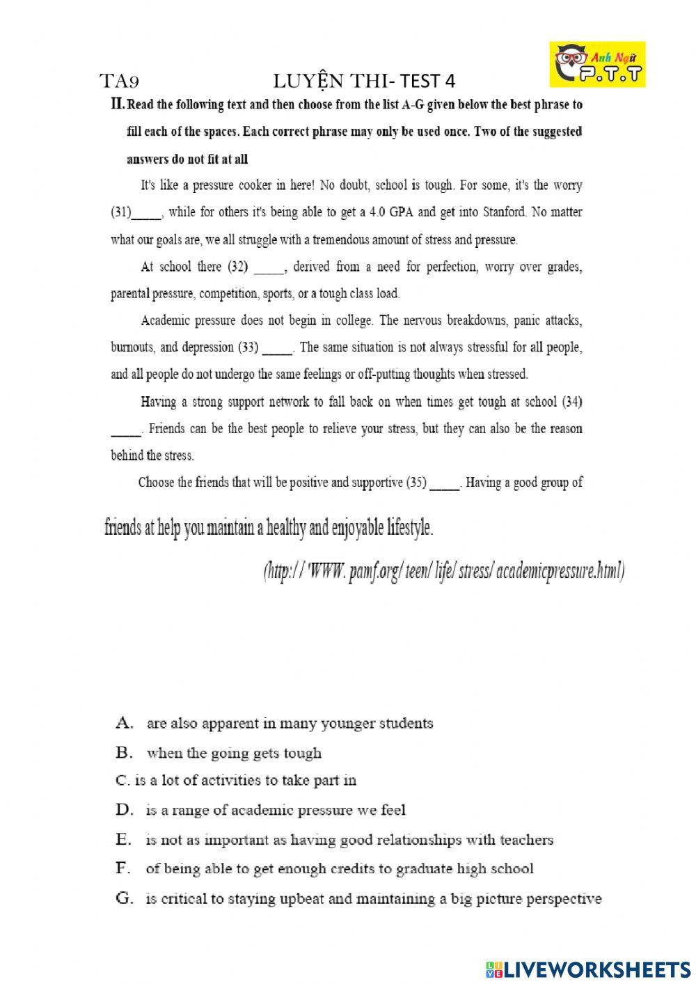 Ta9 unit 3 teen stress AND  PRESSURE