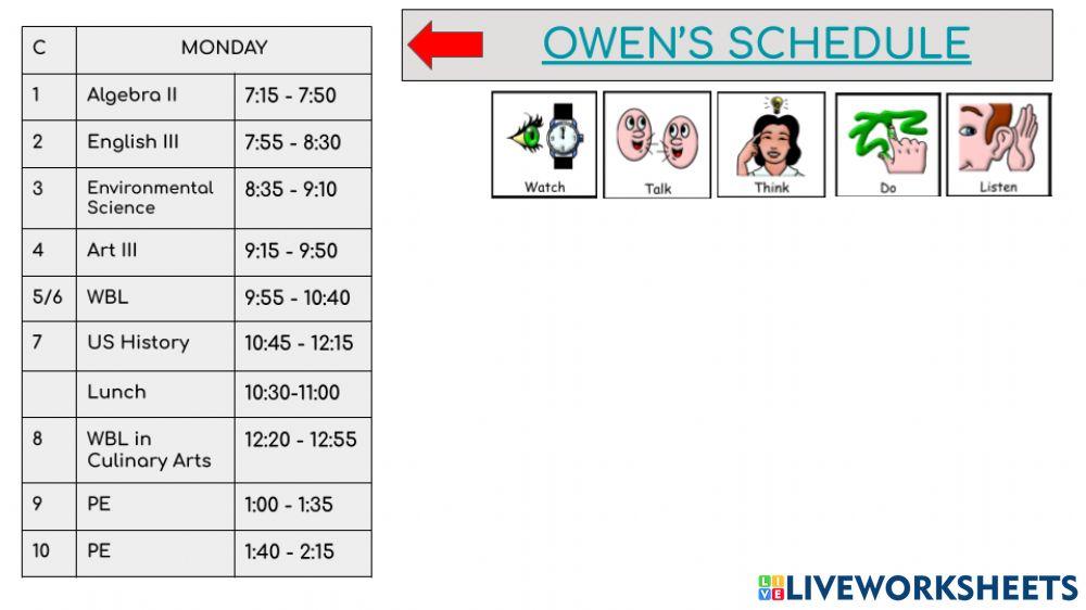 Owen Monday Schedule
