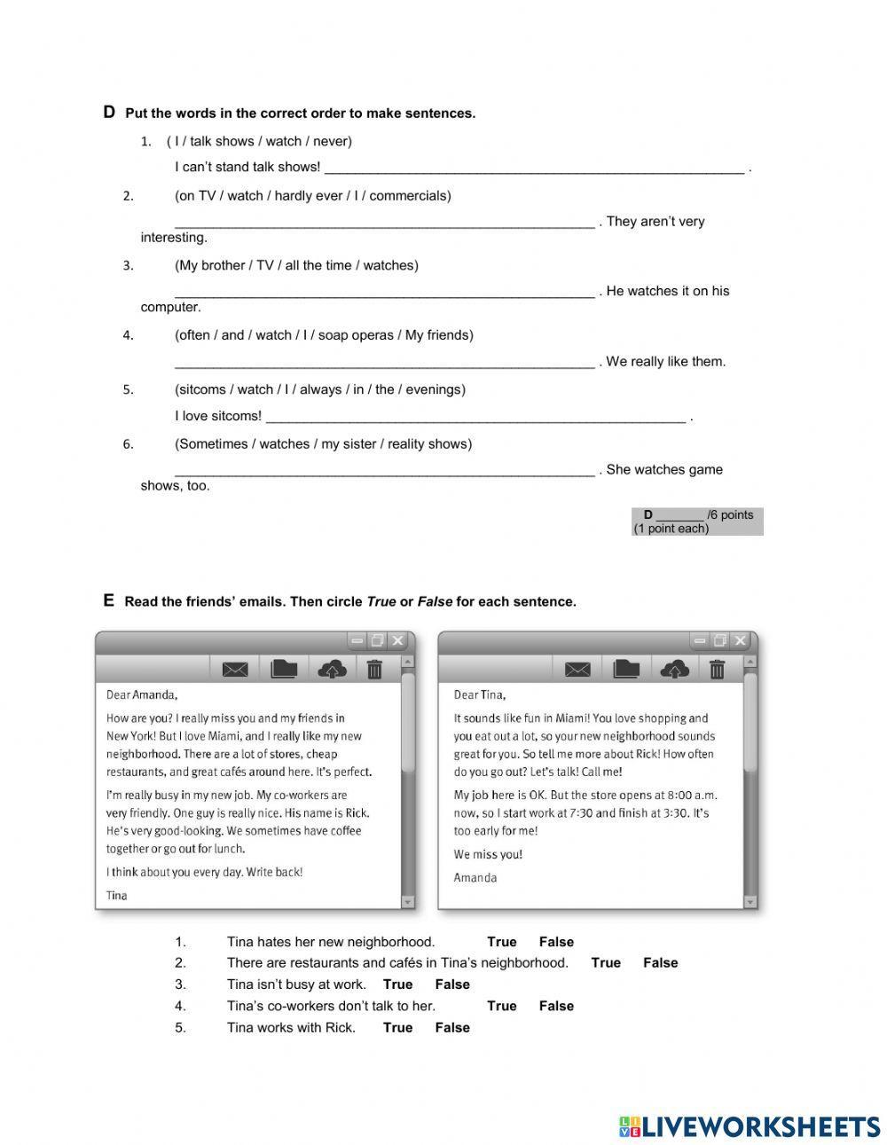Touchstone 1 Written test Block 2