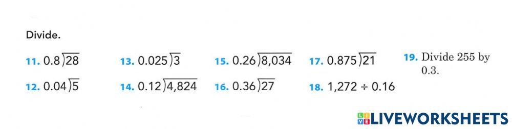 Divide Whole Numbers with Decimals