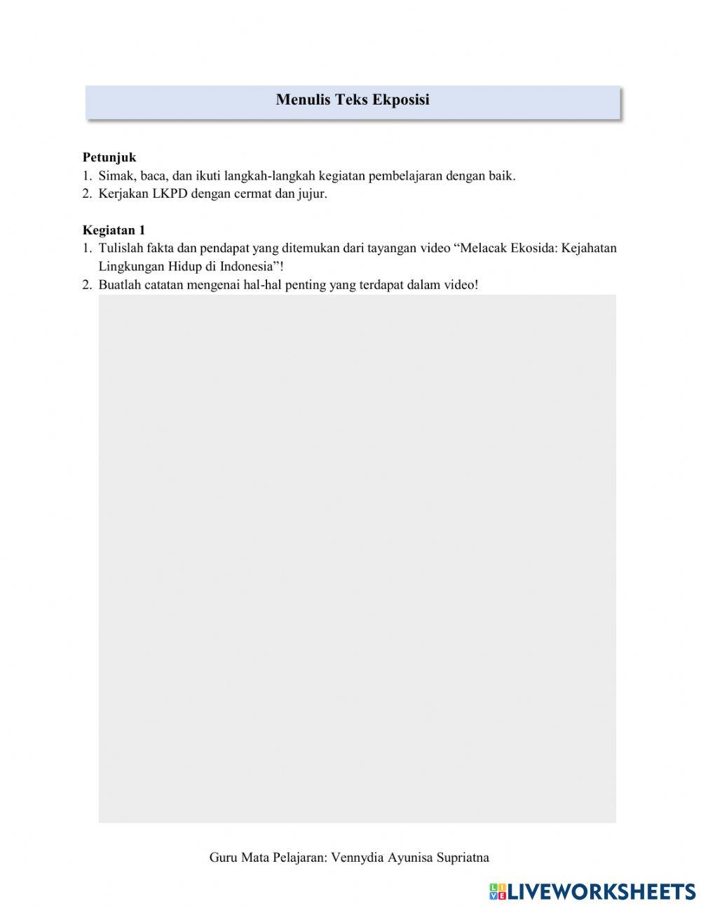 LKPD Menulis Teks Eksposisi