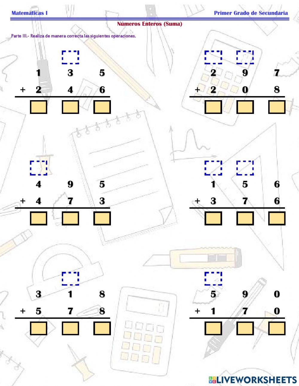 ESG127 Matemáticas 1 - Números Enteros (Suma) -