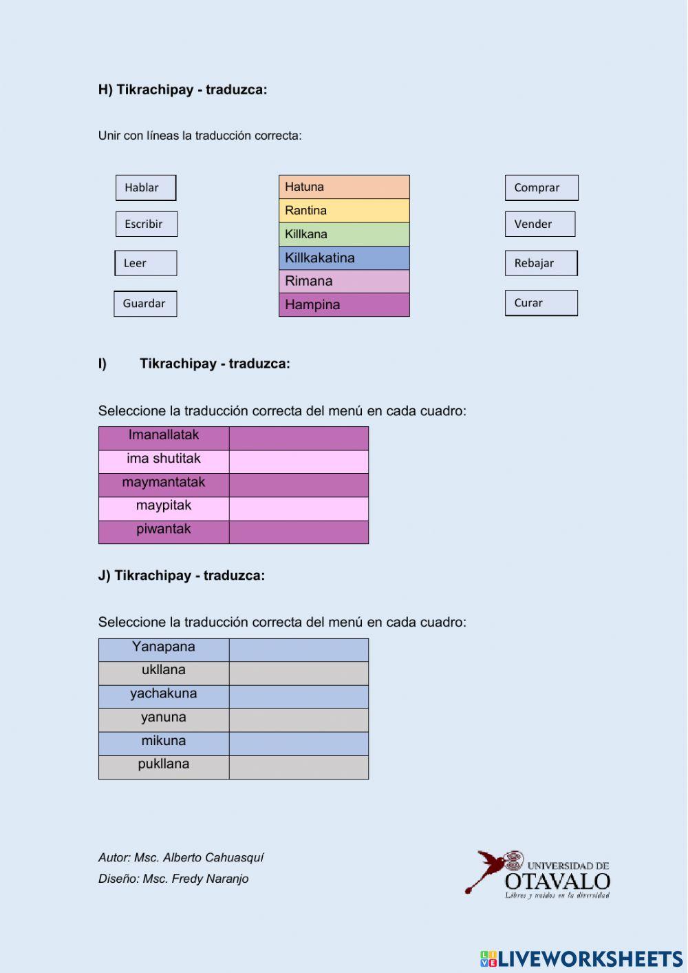 Ishkay niki ruray – ejercicio 2