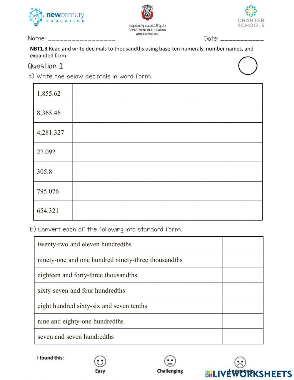 Reading and writing decimal numbers lesson plan at lettie jacobsen blog