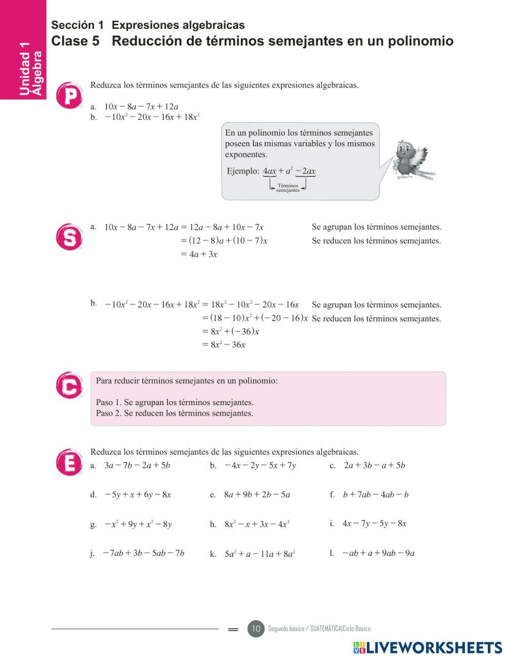 Reduccion de terminos semejantes